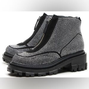 Vicenza for Anthropologie Black Crystal Rhinestone Ankle Boots